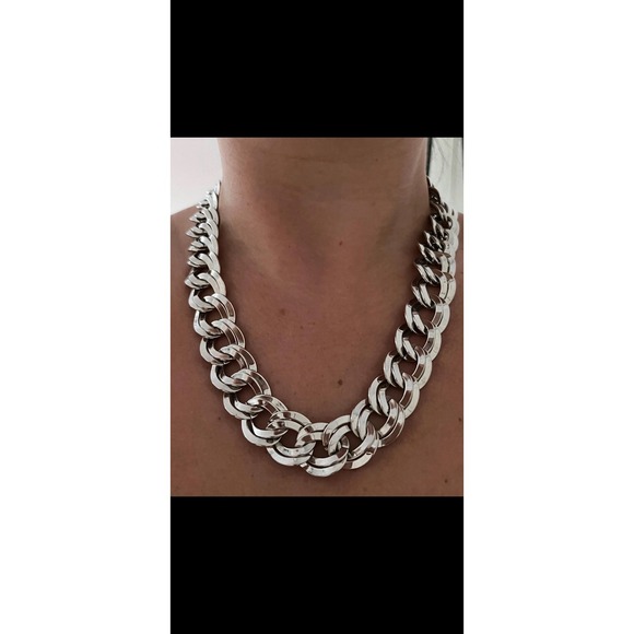 Monet Jewelry - Monet Vintage 1980's Double Curb chain Silver tone Chunky Necklace